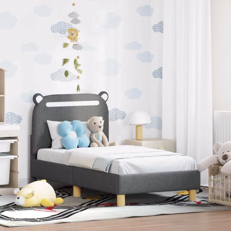 Struttura letto per bambini vidaXL con testata imbottita in tessuto grigio, L/P/H: 140 x 70 x 78 cm