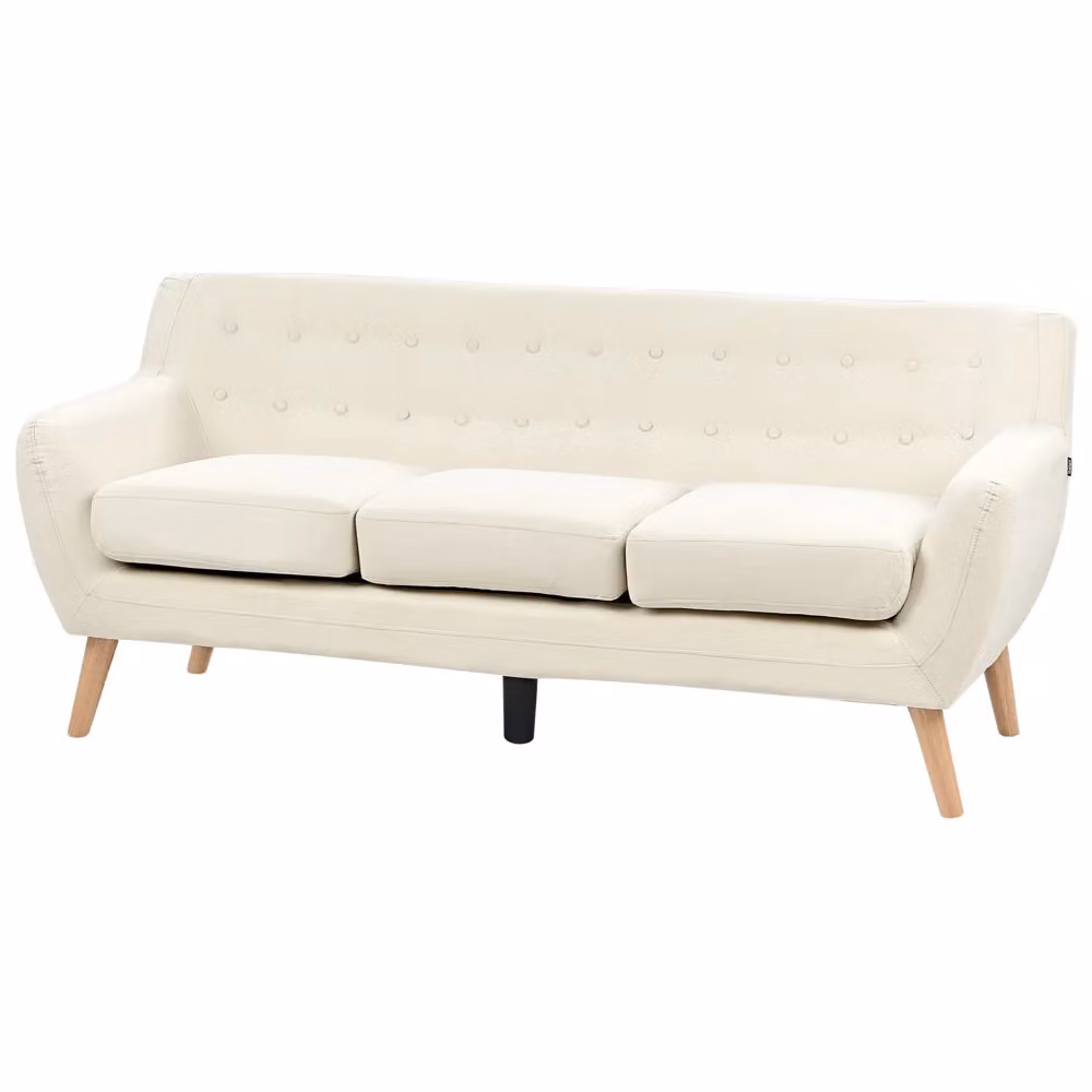 Divano Beliani a 3 posti moderno in tessuto beige con struttura in legno e coperture rimovibili L: 182 cm, H: 83 cm, P: 76 cm – 2