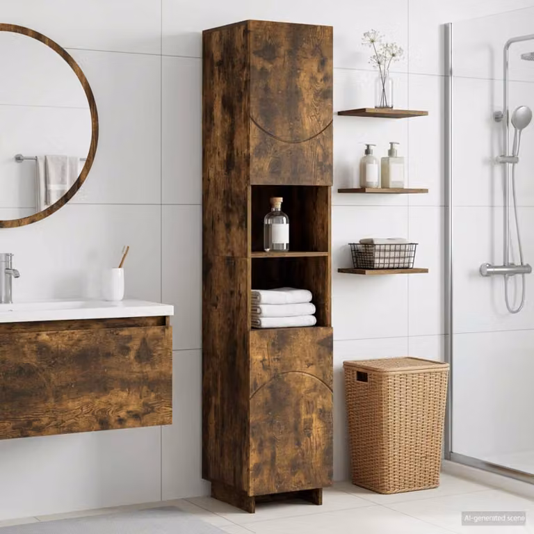 Mobile da bagno vidaXL in legno Rovere Fumo con ante a battente, L: 36.5 cm, P: 38 cm, H: 180 cm