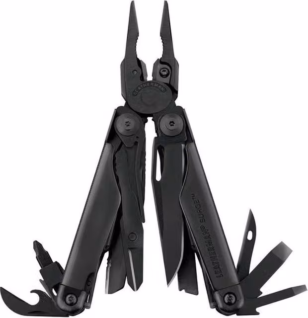 Leatherman Surge Pinza Multiuso con 21 Strumenti, Lama Liscia e Sega Sostituibile in Acciaio Inox, Colore Nero