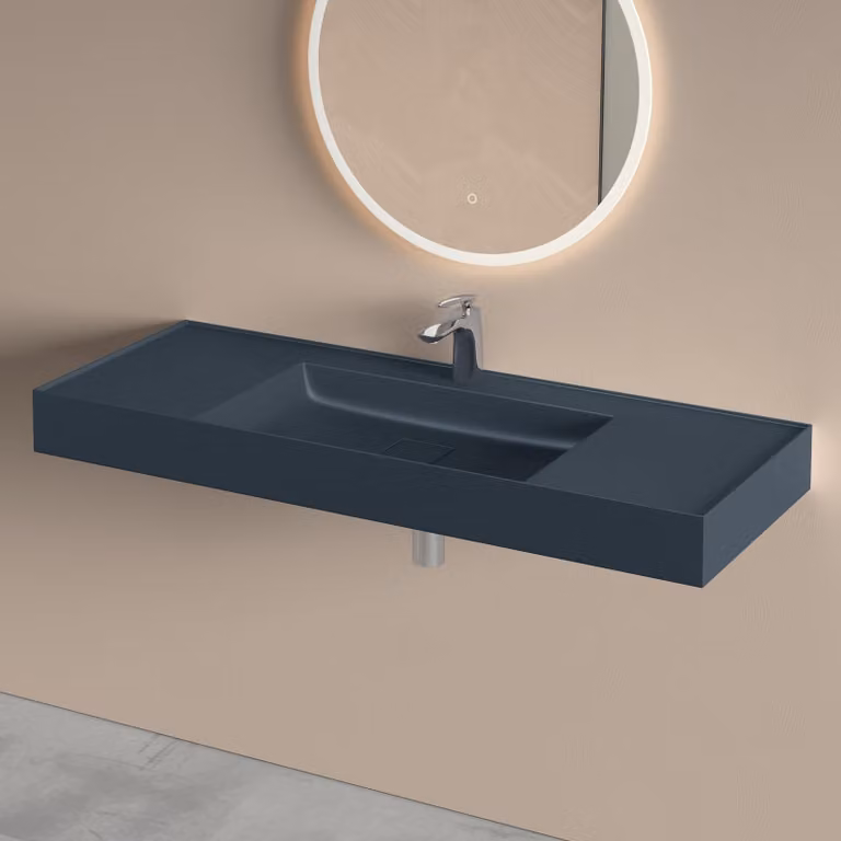 doporro Lavabo Bagno Sospeso 120 cm Rettangolare in Resina Antracite Opaco con Vasca Integrata Centrale e Piletta Inclusa Colossum630