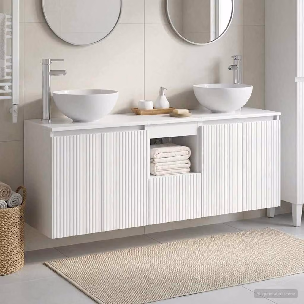 Set di armadi da bagno moderni vidaXL in 3 pezzi bianco lucido L: 129 cm, P: 41 cm, H: 80 cm