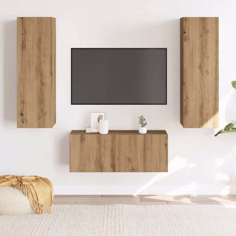 Set di 3 mobili TV da parete vidaXL in legno Rovere, design moderno marrone opaco, L/P/H: 80 x 30 x 30 cm