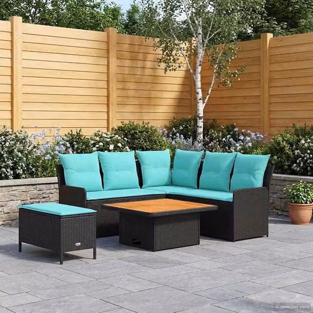 Set di Mobili 5 pz Nero e Turchese Rattan in PE 3422208
