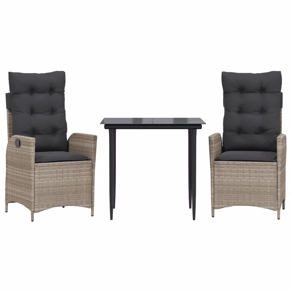 Set Pranzo da Giardino vidaXL in Polyrattan con Cuscini e Tavolo in Vetro, 3 Pezzi, Grigio Antracite – 2