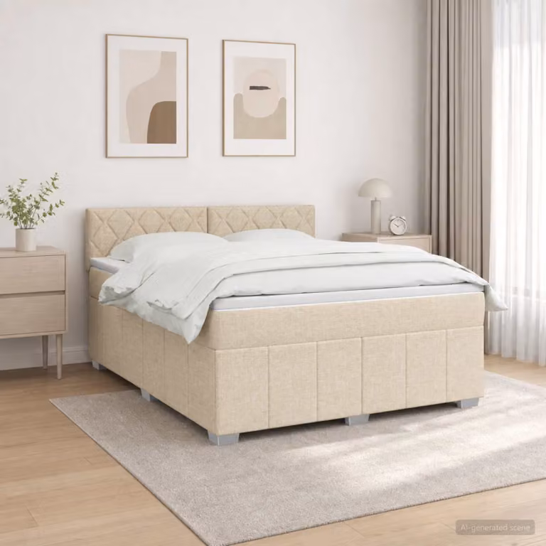 Letto Box Spring vidaXL con Materasso e Illuminazione LED, Colore Beige, L/P: 140 x 200 cm