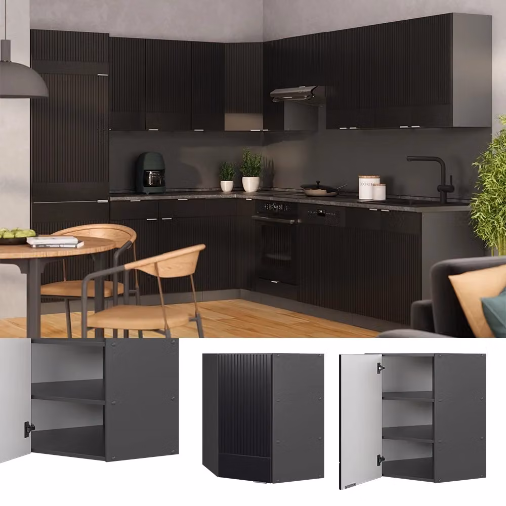Mobile angolare da cucina Fame-Line Vicco Nero rigato e Antracite L: 57 cm – 2