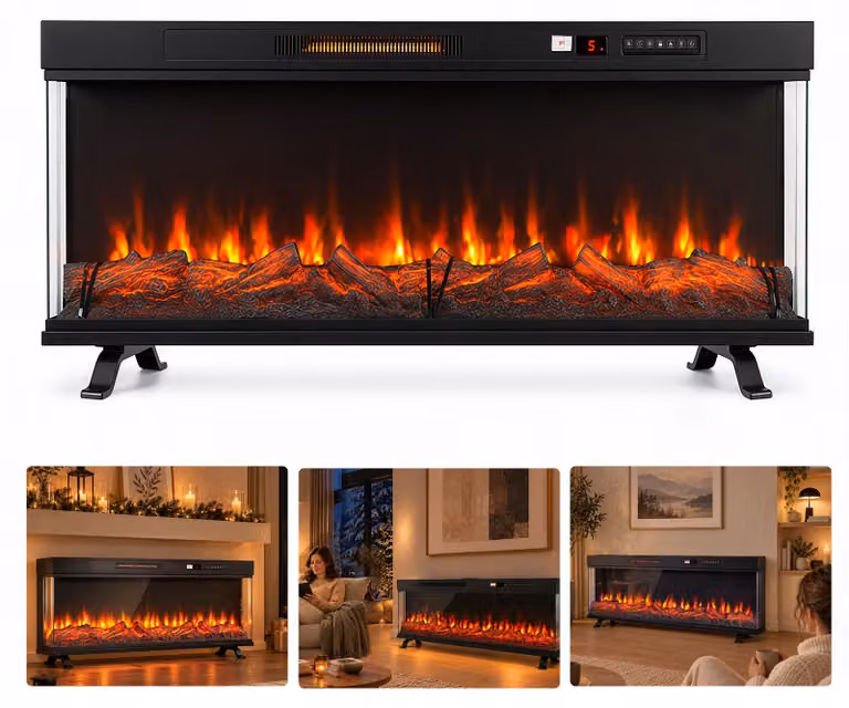 Ikodm, camino elettrico a pannello panoramico, 50 pollici, 900/1800 W, con telecomando e connessione WiFi