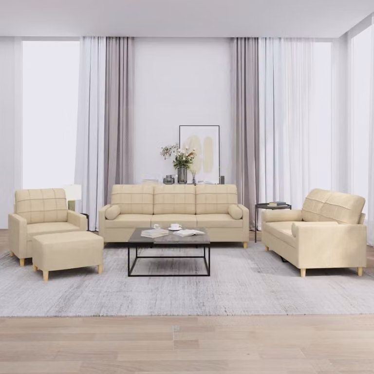 Maison Exclusive - Set divano 4 pezzi con cuscini in tessuto color crema