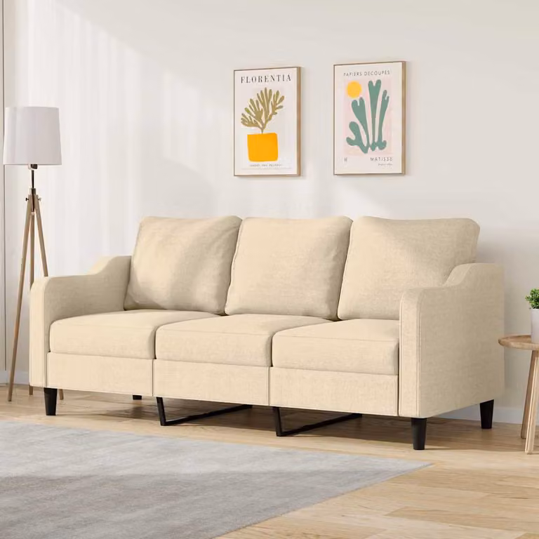 Divano a 3 posti moderno vidaXL in tessuto beige con struttura in metallo L: 198 cm, P: 80 cm, H: 77 cm