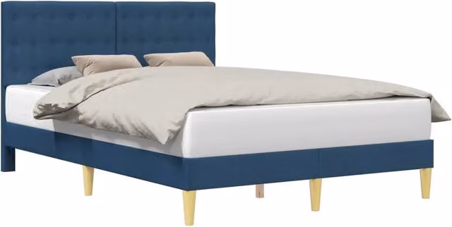 Letto matrimoniale con testiera imbottita in tessuto blu L 140 x P 200 cm – 1
