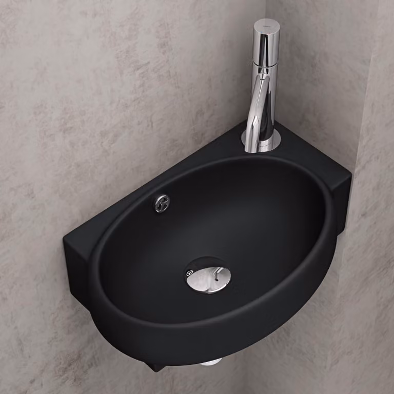 doporro Lavabo da Appoggio 42x28x15cm, Lavandino Bagno in Vetroceramica Nano Rivestimenti Inclusi Brš¹ssel001L, Nero opaco