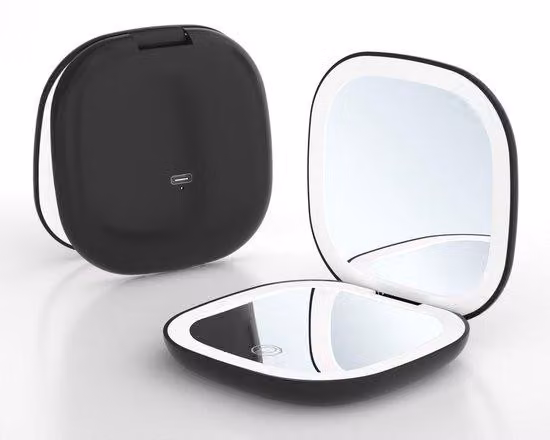 Specchio ingrandente portatile a LED - 10X - Ricaricabile e con regolazione dell'intensità luminosa - Nero - Specchio compatto per viaggi e uso domestico