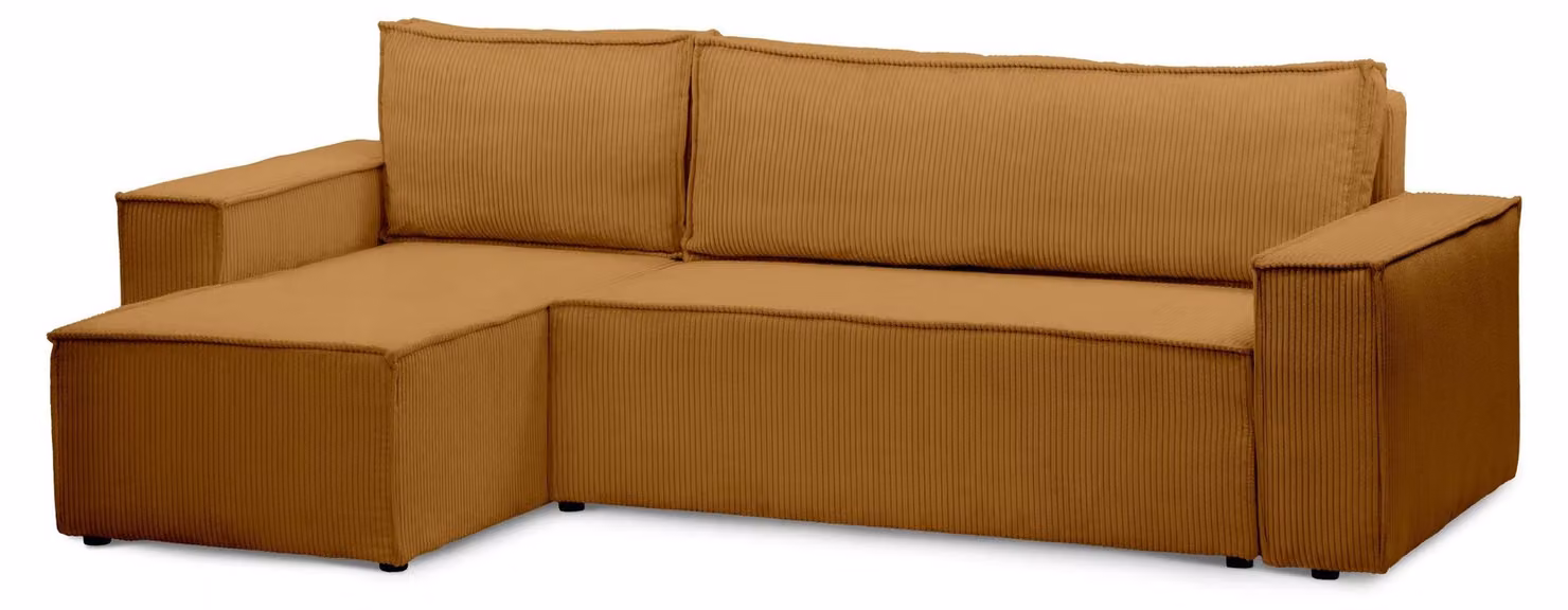 Divano a tre posti con funzione letto, modello Agi, colore caramello