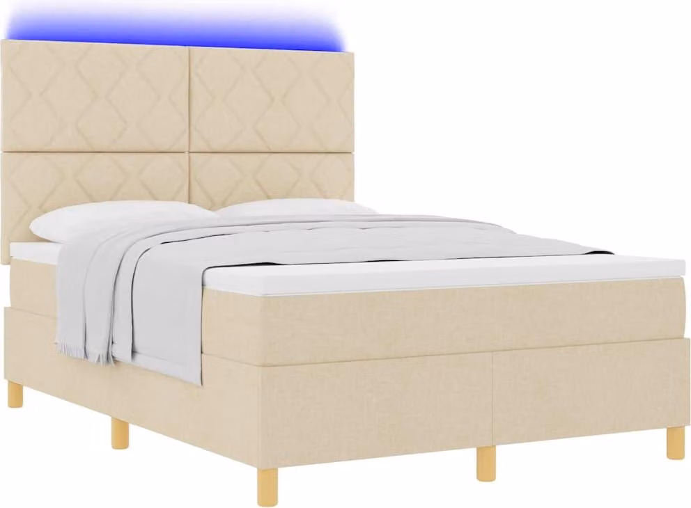 Letto a molle con materasso crema 140 x 190 cm in tessuto