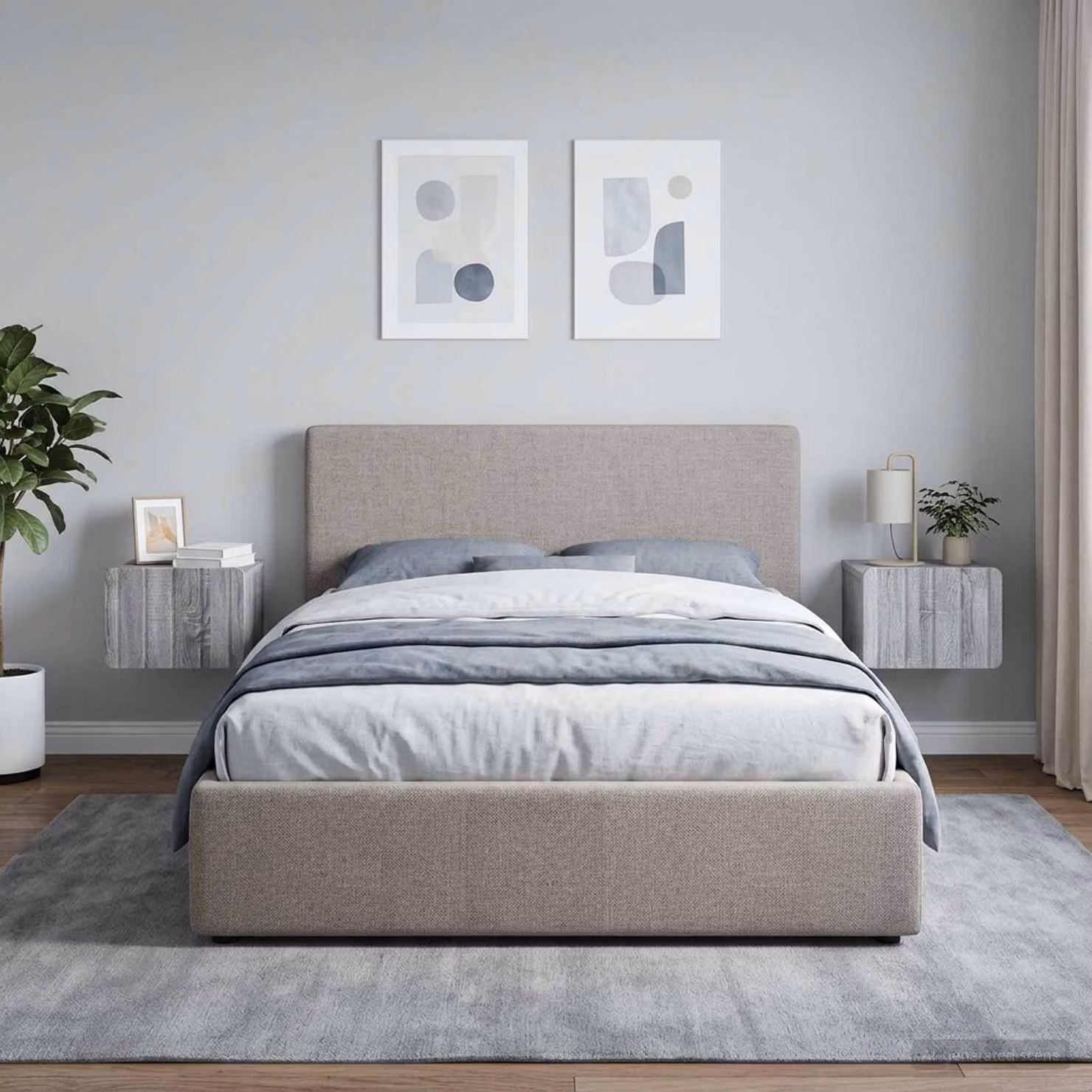 Set di 2 comodini sospesi vidaXL in stile moderno, colore Grigio Sonoma, L 33 x P 34,5 x H 24 cm