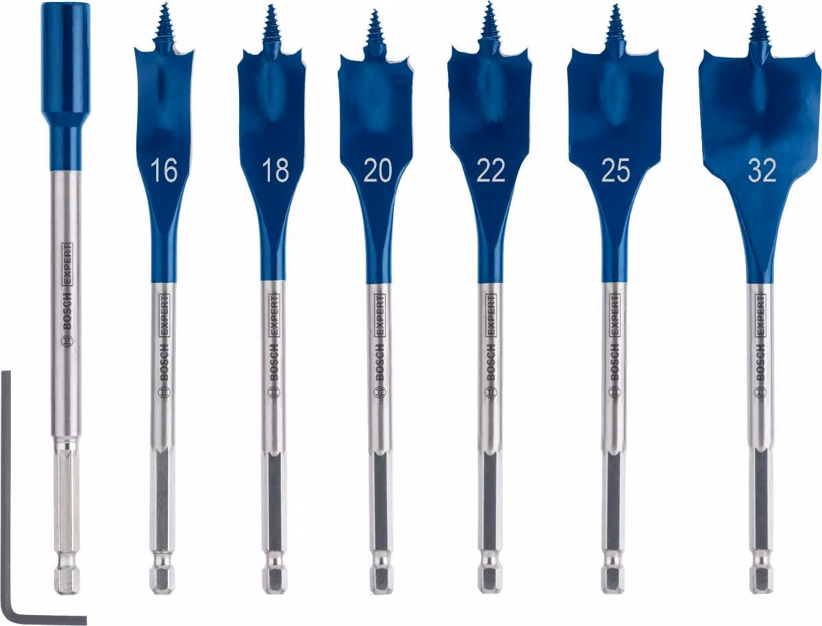 Set di frese a taglio rapido autolubrificanti, da 16 a 32 mm + prolunga da 152 mm, 7 pezzi.