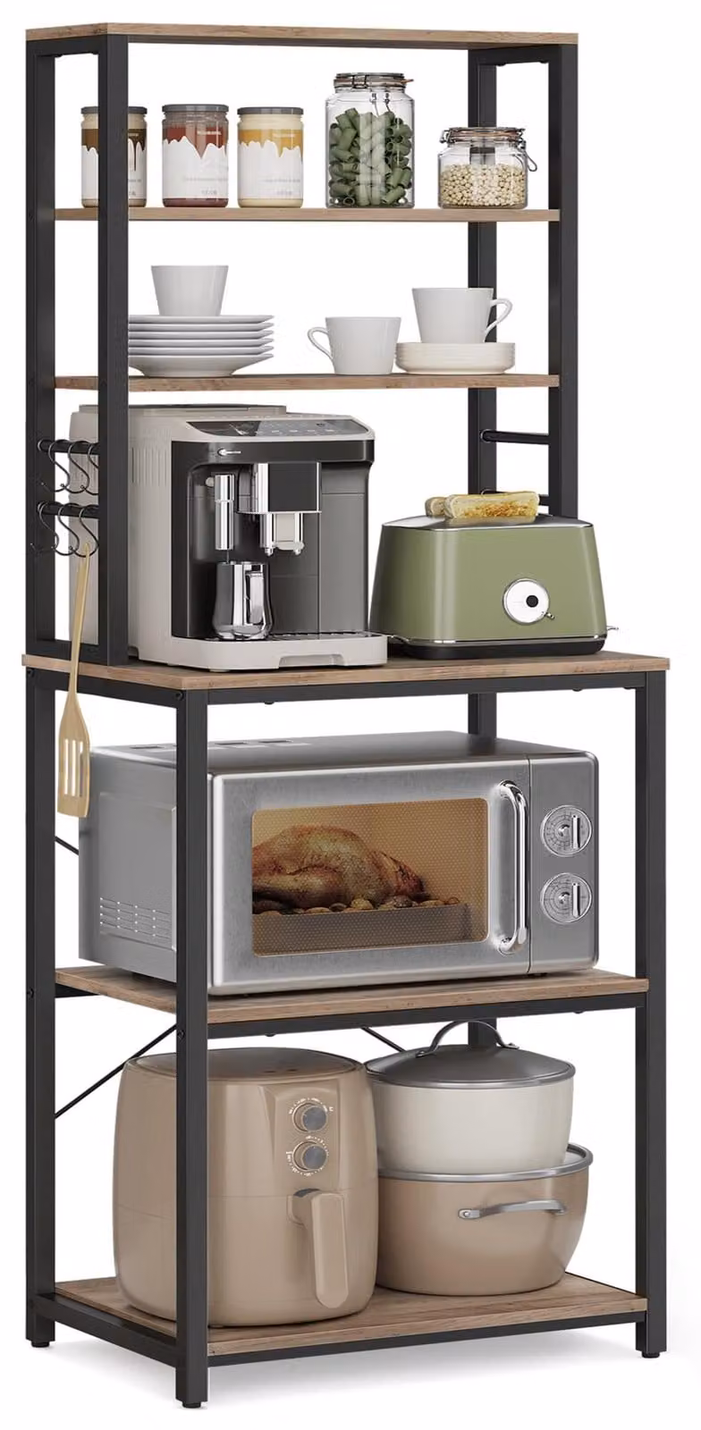 VASAGLE, scaffale da cucina, 6 ripiani e 6 ganci, 40 x 60 x 167 cm
