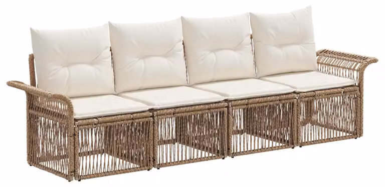 Set di divani da giardino, 4 pezzi, color beige, in rattan sintetico