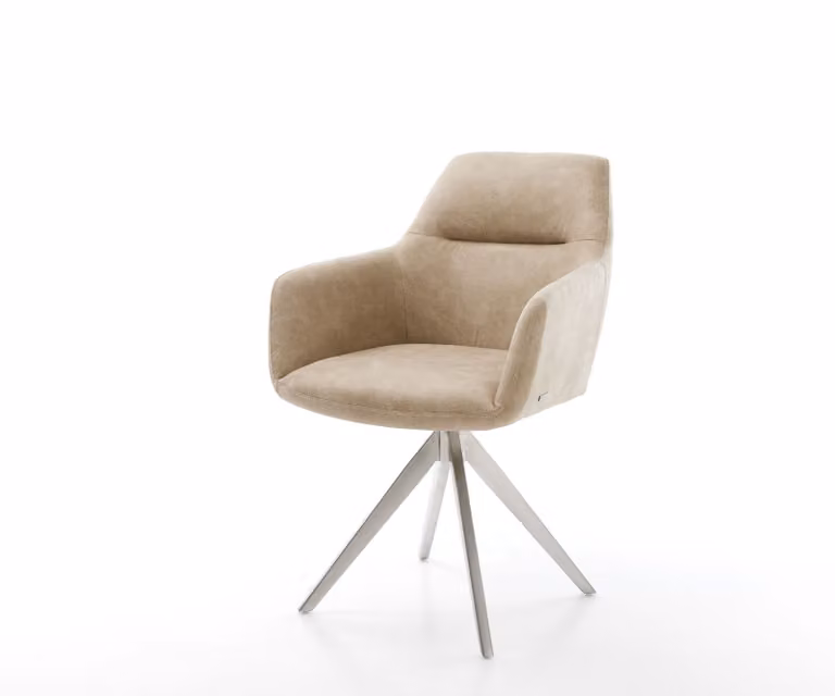 DELIFE Sedia da pranzo Pejo-Flex Microfibra Beige Vintage Struttura a croce angolare Acciaio inossidabile Molle insacchettate