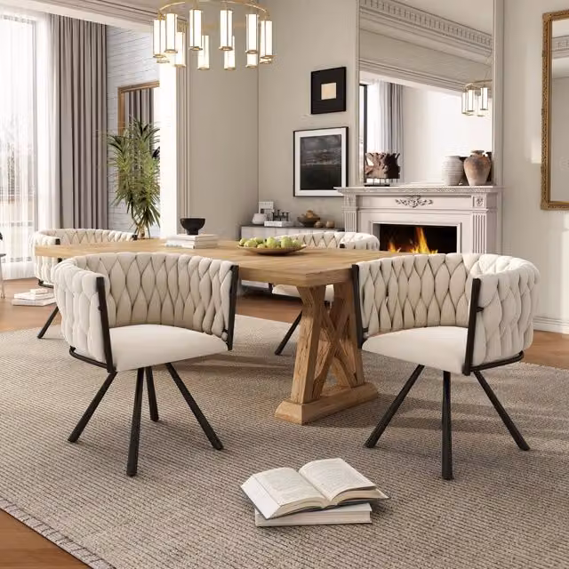 Sedia da pranzo set da 4 girevole a 360 gradi con schienale ergonomico e struttura in metallo velluto beige