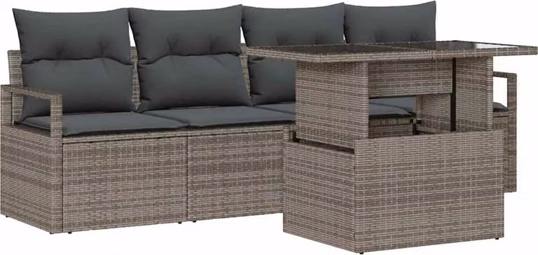 Set Divano da Giardino 5 pcs Grigio Poly Rattan