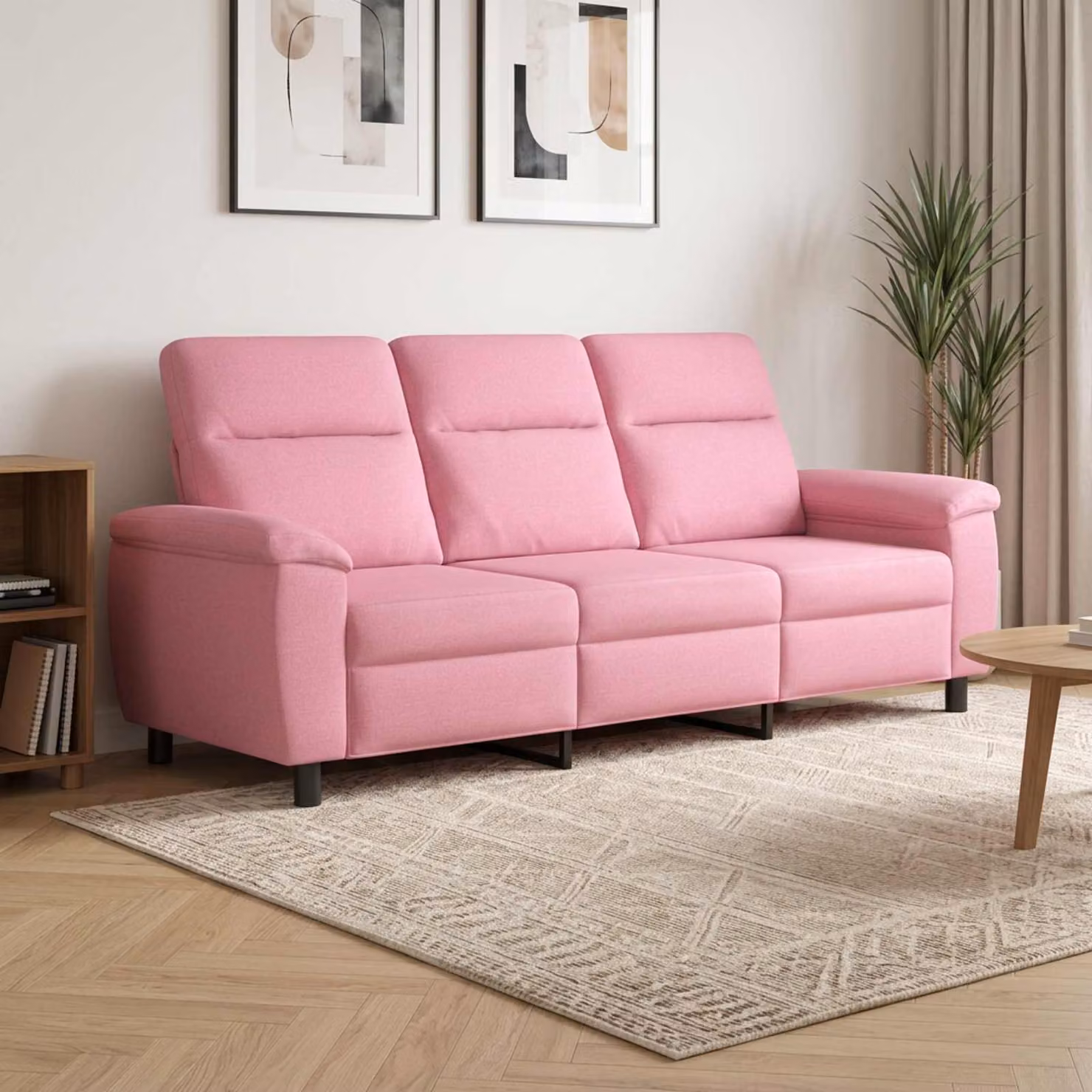Divano moderno lineare vidaXL in tessuto rosa con struttura in metallo L: 214 cm, P: 90 cm, H: 95 cm