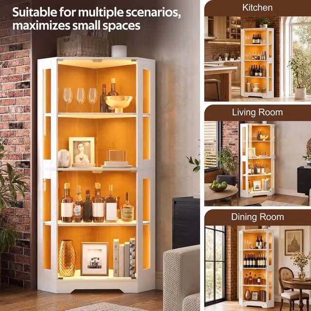 Mobile da cucina alto con LED ¨C Minimal ¨C 165 cm, legno multistrato, con scomparti e portaoggetti