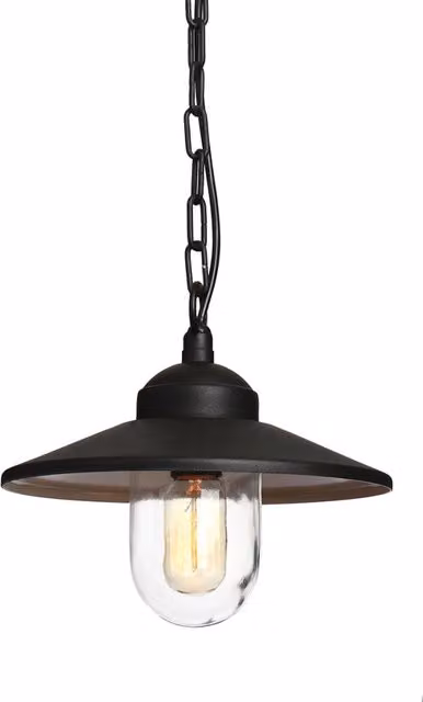 Lampada a sospensione esterna Elstead nera con vetro trasparente e finitura in acciaio inossidabile, ideale per giardino e terrazza, attacco E27 60W, IP44