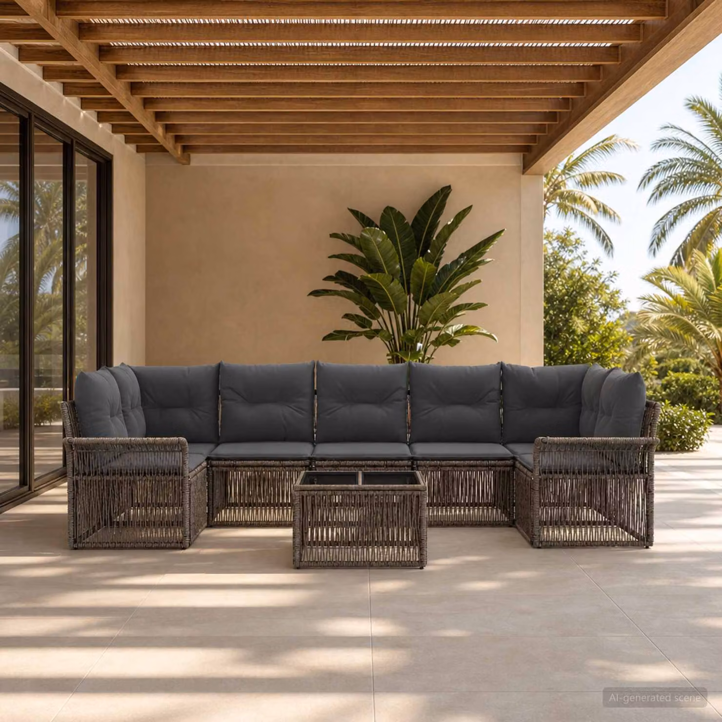 Set Divano da Giardino vidaXL 8 Pezzi Grigio con Poltroncine, Elementi Angolari e Tavolino in Vetro con Cuscini Imbottiti e Struttura in Metallo