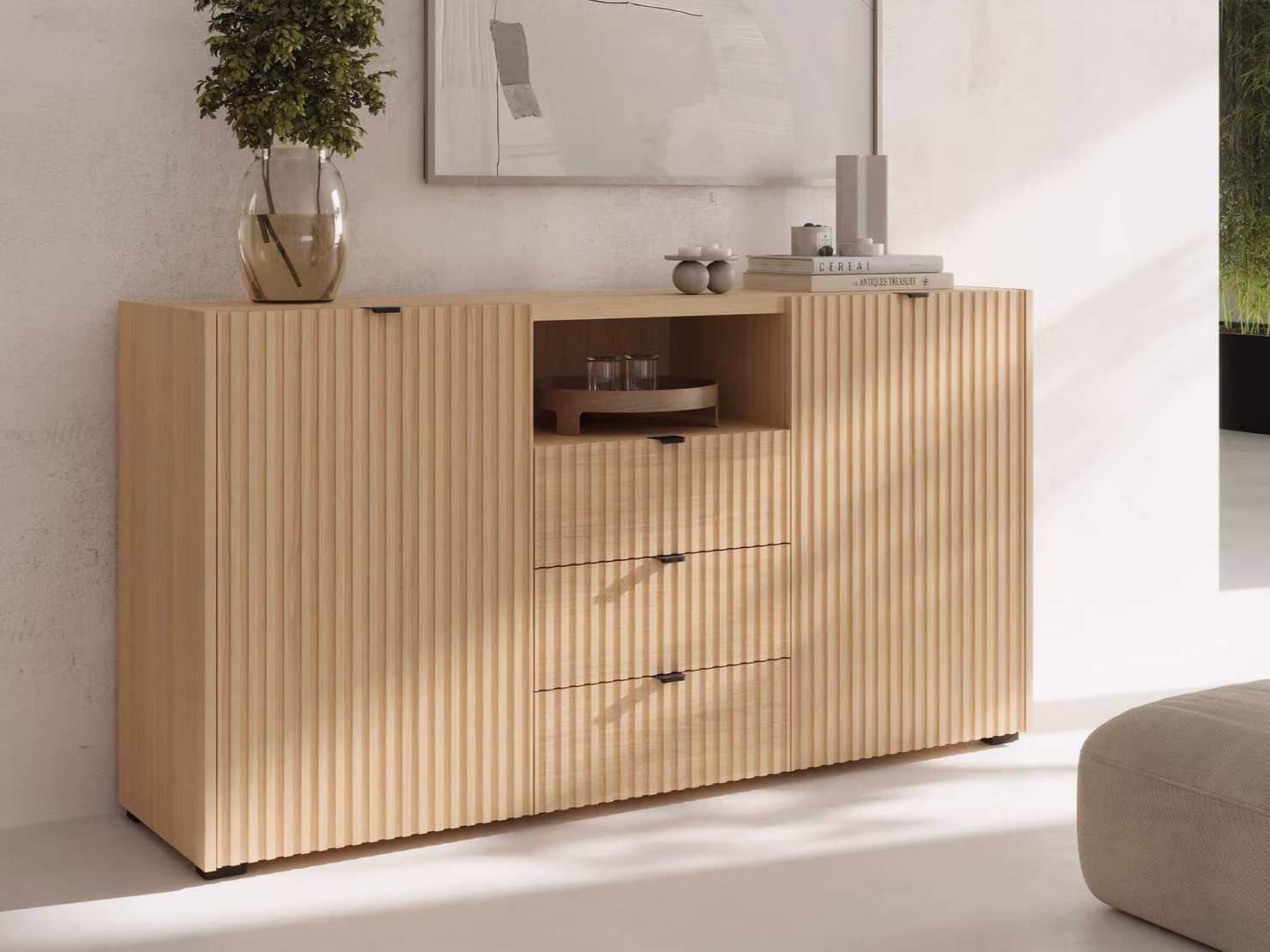 Cassettiera ampia con ante e cassetti TROUTDALE - rovere wicenza