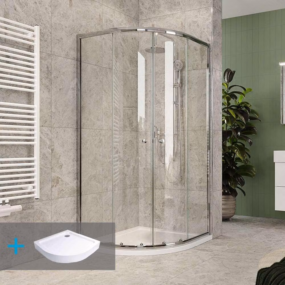 Set doccia Mereo di Kory Lite, quarto di cerchio, 90 cm, cromo ALU, vetro Clear e piatti SMC - CK35123ZH