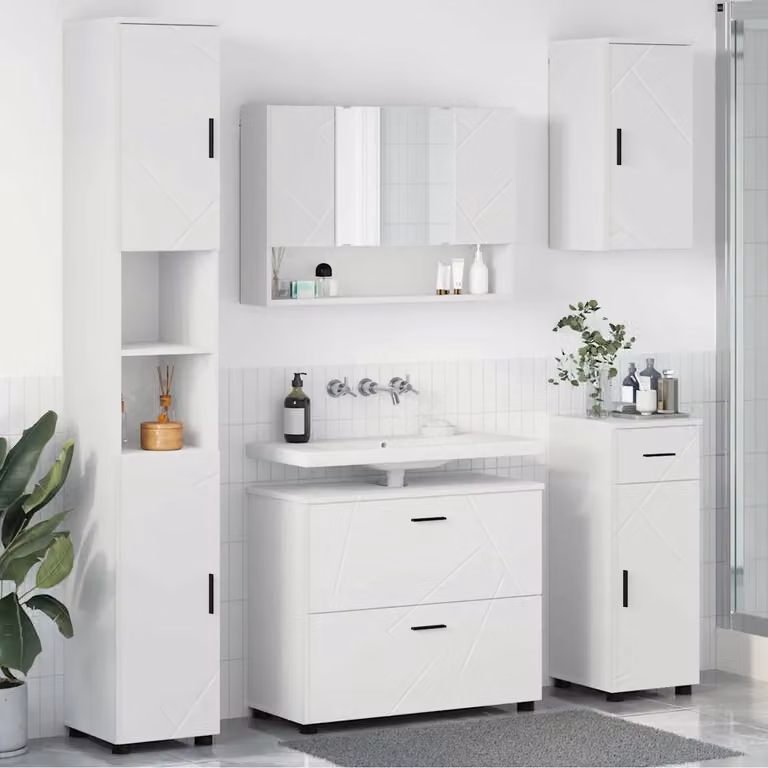 Set di mobili per il bagno moderno vidaXL in 5 pezzi Bianco L/P/H: 35 x 30 x 192 cm