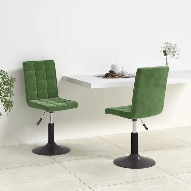 Set di 2 sedie da pranzo girevoli a 360 gradi vidaXL in velluto verde con struttura in metallo e plastica per soggiorno o sala da pranzo