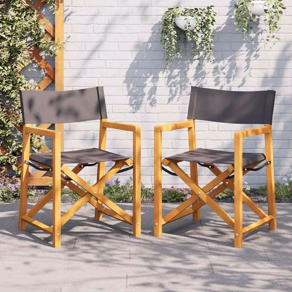 Set di 2 sedie da regista pieghevoli vidaXL in legno di acacia oliato e tessuto grigio per giardino e balcone