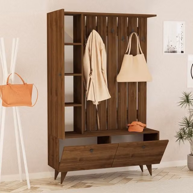 DMORA Cairate Mobile da Ingresso con Appendiabiti e Ante a Battente, Marrone, L: 112 cm, P: 35 cm, H: 170 cm
