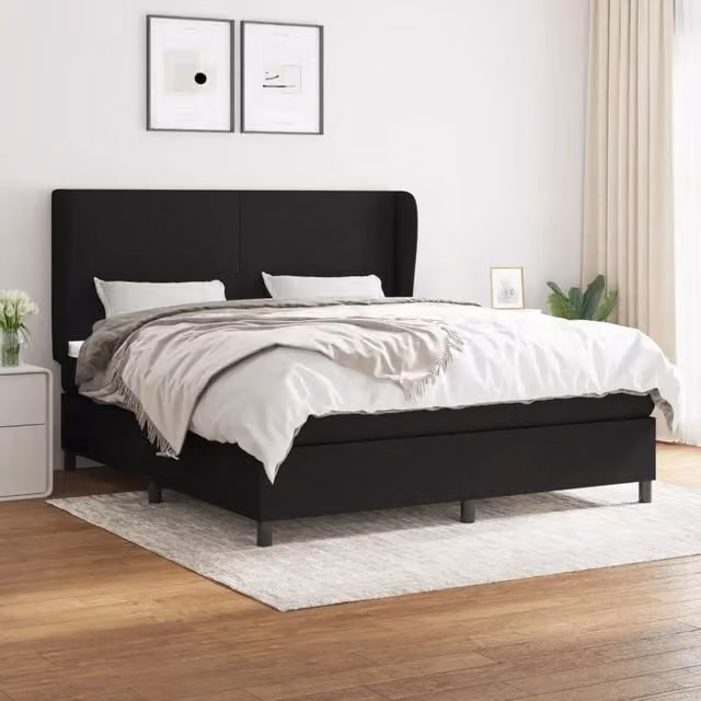 Letto Ibrido vidaXL con Giroletto a Molle e Materasso in Tessuto Nero e Bianco L/P: 160 x 200 cm