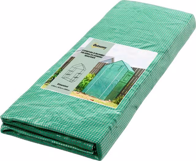 Copertura in PE verde Outsunny per serra da giardino con porta a cerniera e finestre, L 140 cm x P 73 cm x H 190 cm