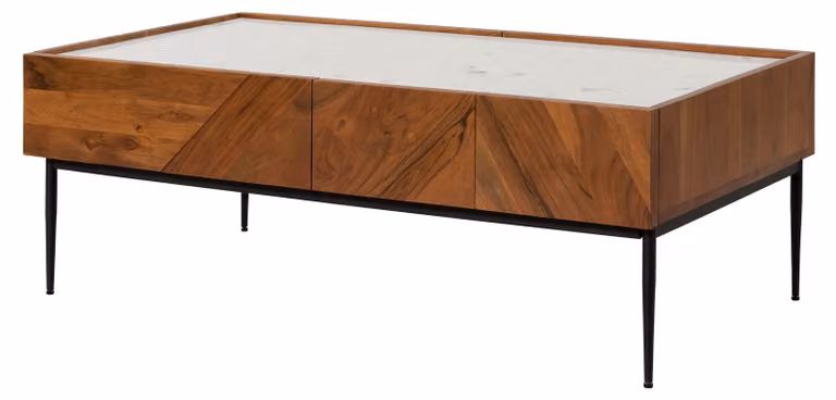 MASSIVMOEBEL24 | Tavolino da salotto in legno di acacia 110x60x38 laccato naturale / bianco KARLSTAD #01