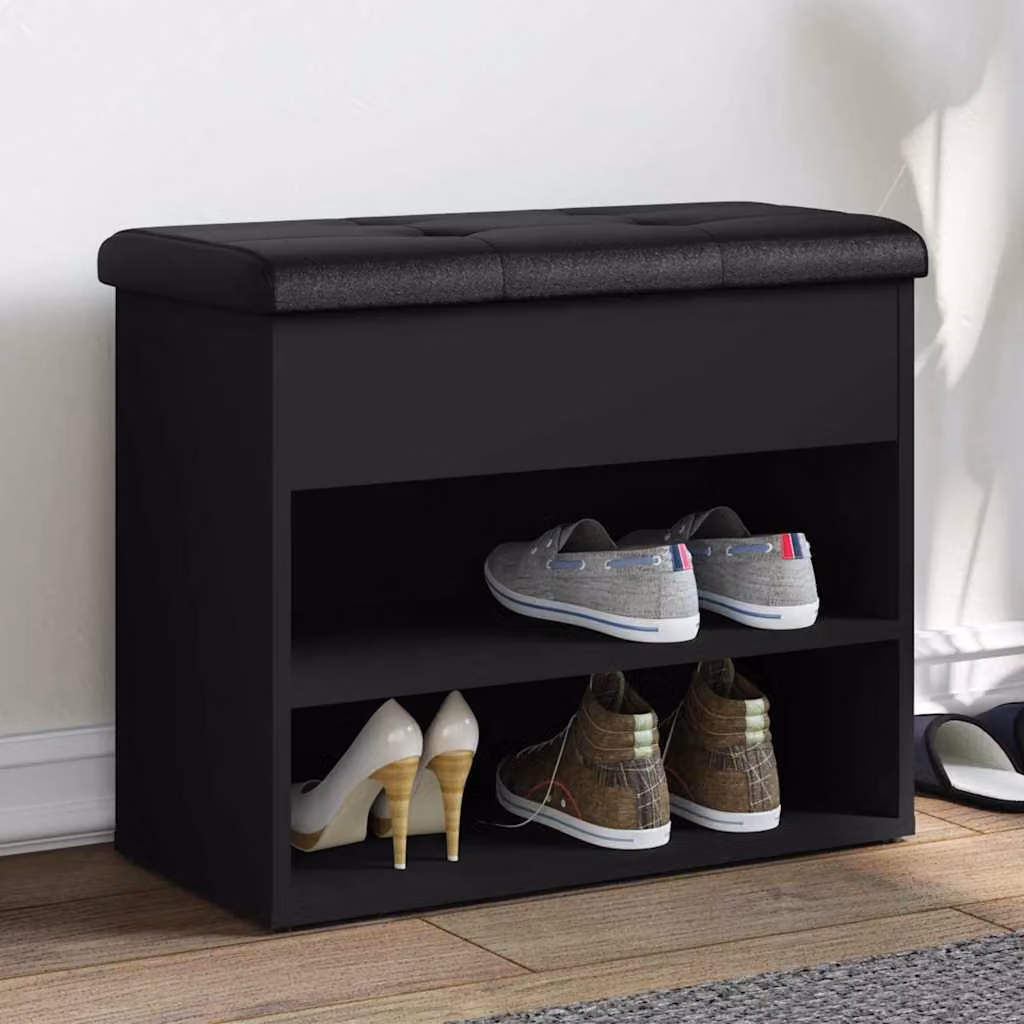vidaXL Panca Porta Scarpe Moderna Nera in Legno e MDF L: 62 cm, P: 32 cm, H: 50 cm