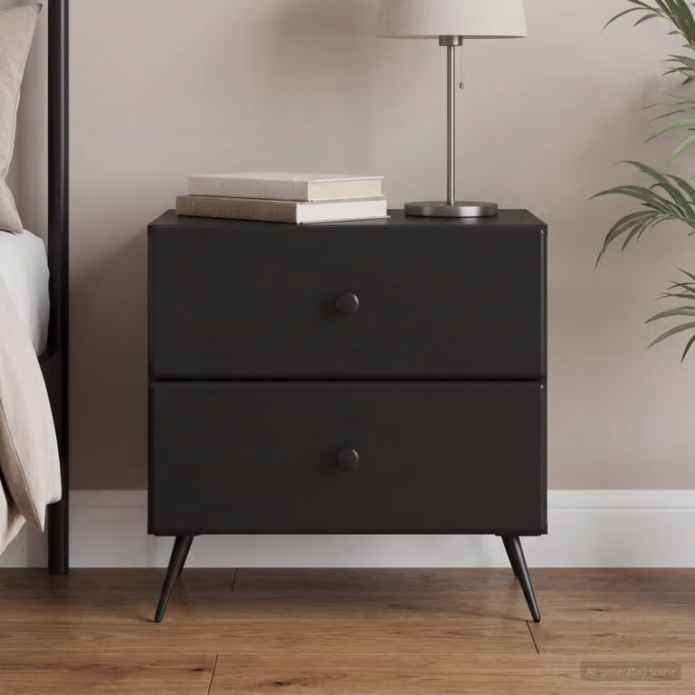 Armadio da notte vidaXL nero in legno ingegnerizzato e metallo L: 62 cm, P: 34,5 cm, H: 47,5 cm