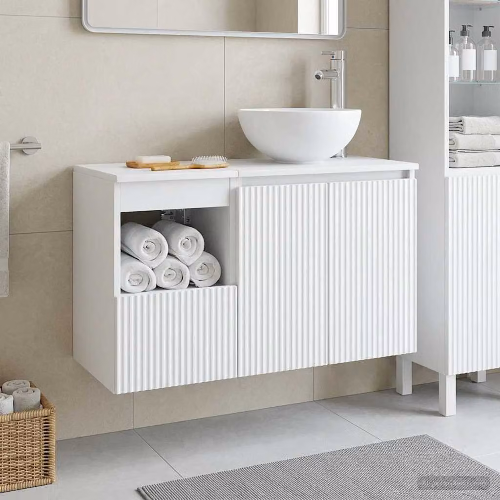 Set di mobili per il bagno moderno vidaXL composto da mobile sottolavabo e pensile a parete in MDF bianco opaco