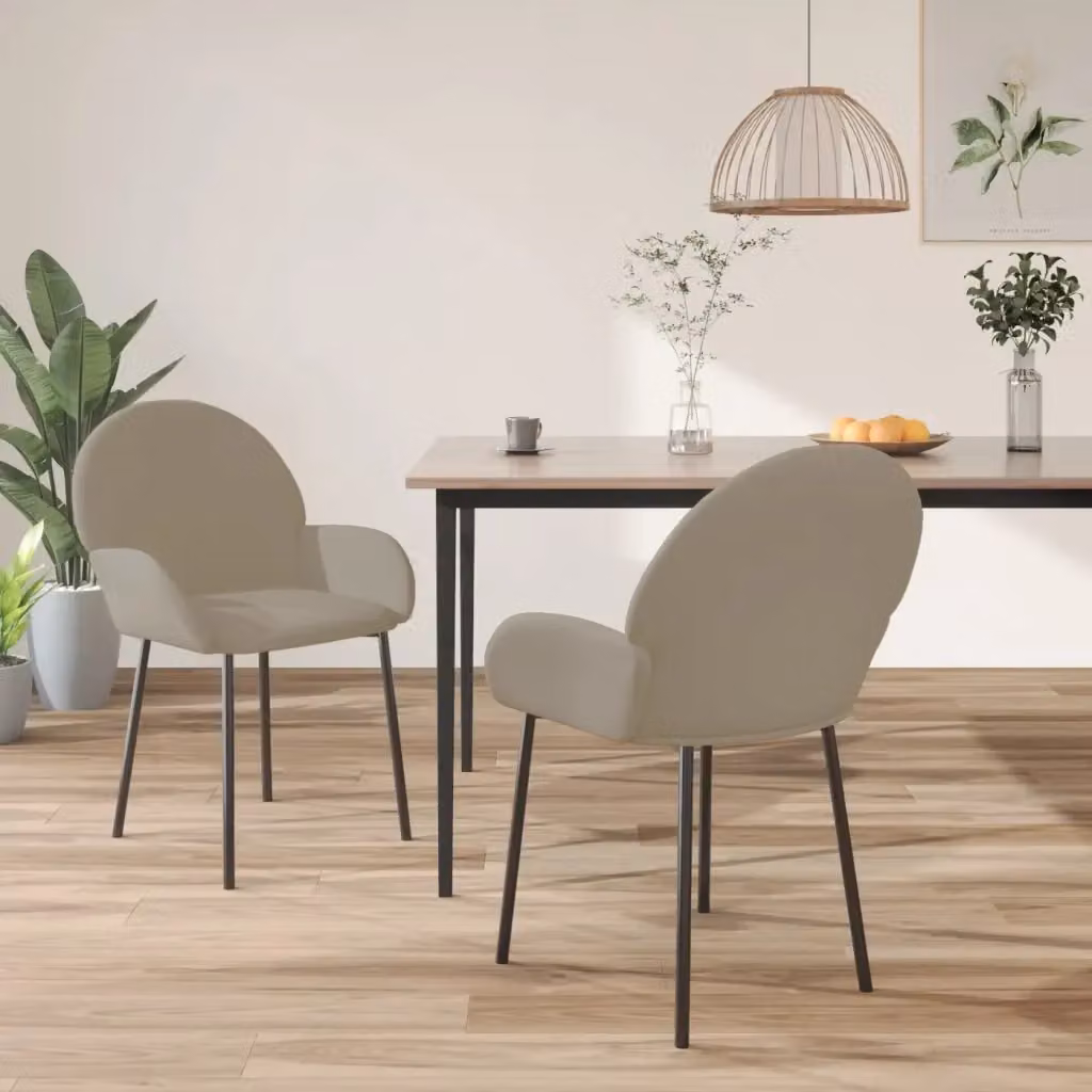 Set di 2 sedie da pranzo moderne in velluto grigio con braccioli e struttura in metallo – 2