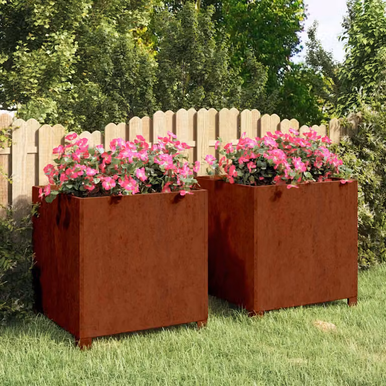 Set di 2 fioriere con gambe vidaXL in acciaio Corten, colore marrone, L/P/H: 50 x 50 x 50 cm