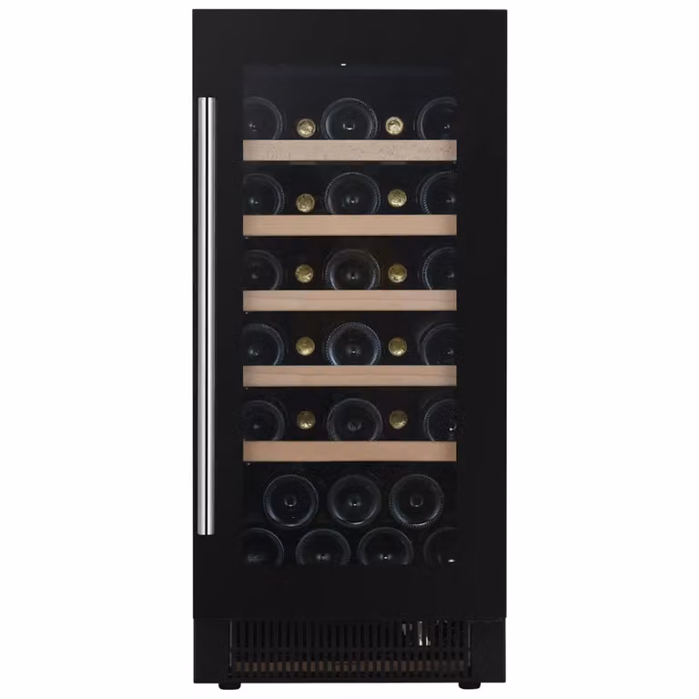Cantina monotemperatura con porta vetrata 'full glass' cassa nera e maniglia - classe F, 32 bottiglie - DAUF-32.83B