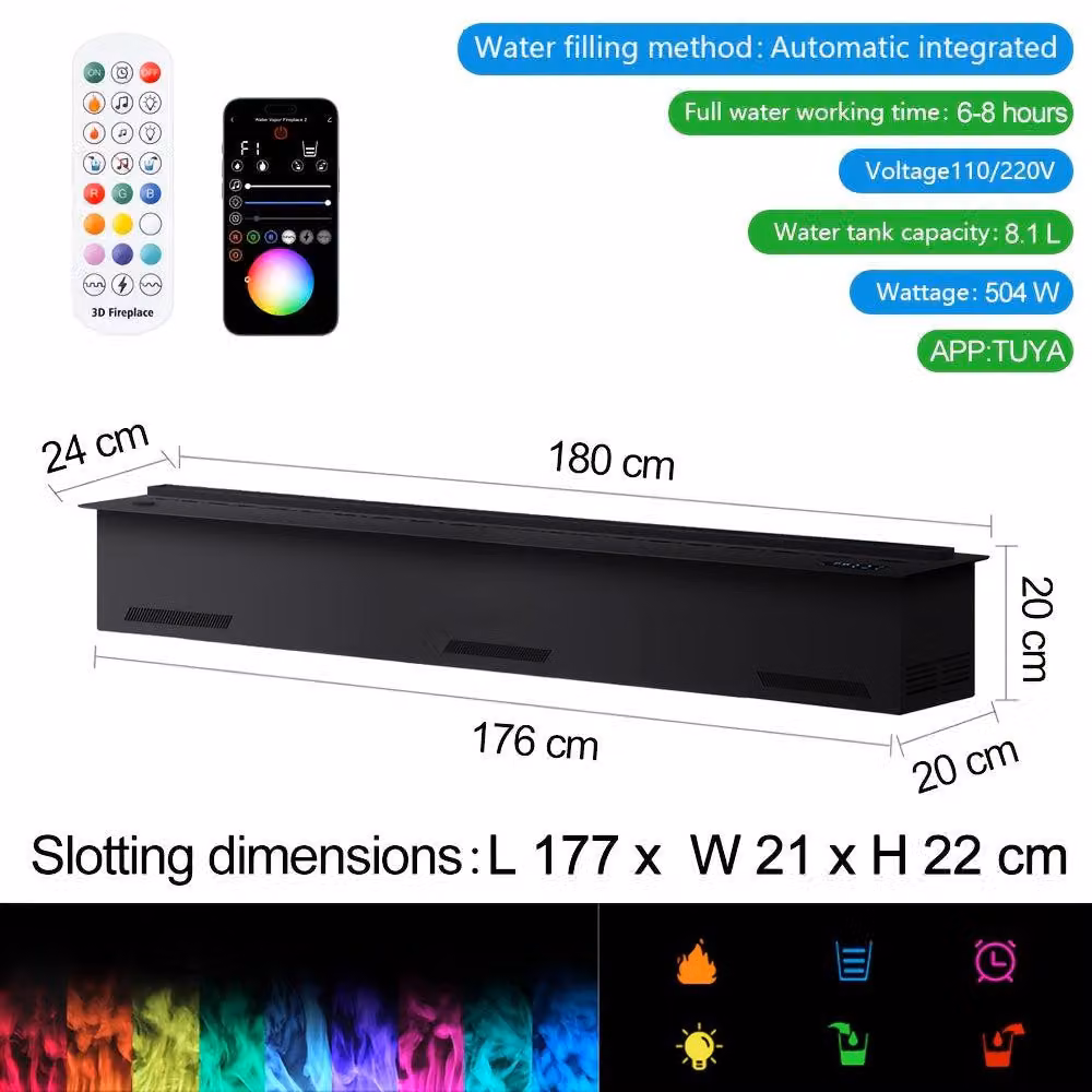 Camino elettrico - Camino decorativo - Camino a vista - Stufa elettrica - Effetto fiamma LED 3D in 9 colori