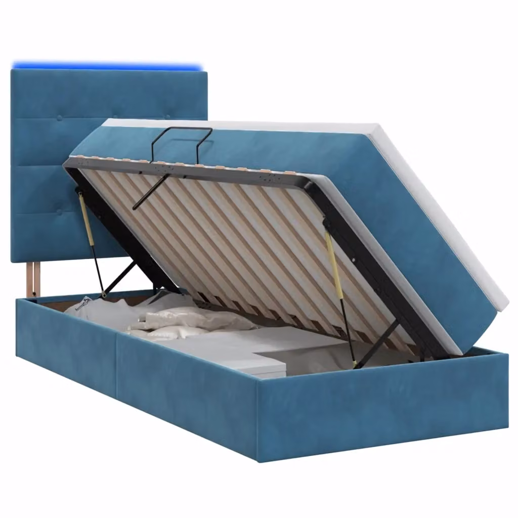 Letto con contenitore e illuminazione LED vidaXL in tessuto blu, L/P/H: 204 x 90 x 140 cm – 2