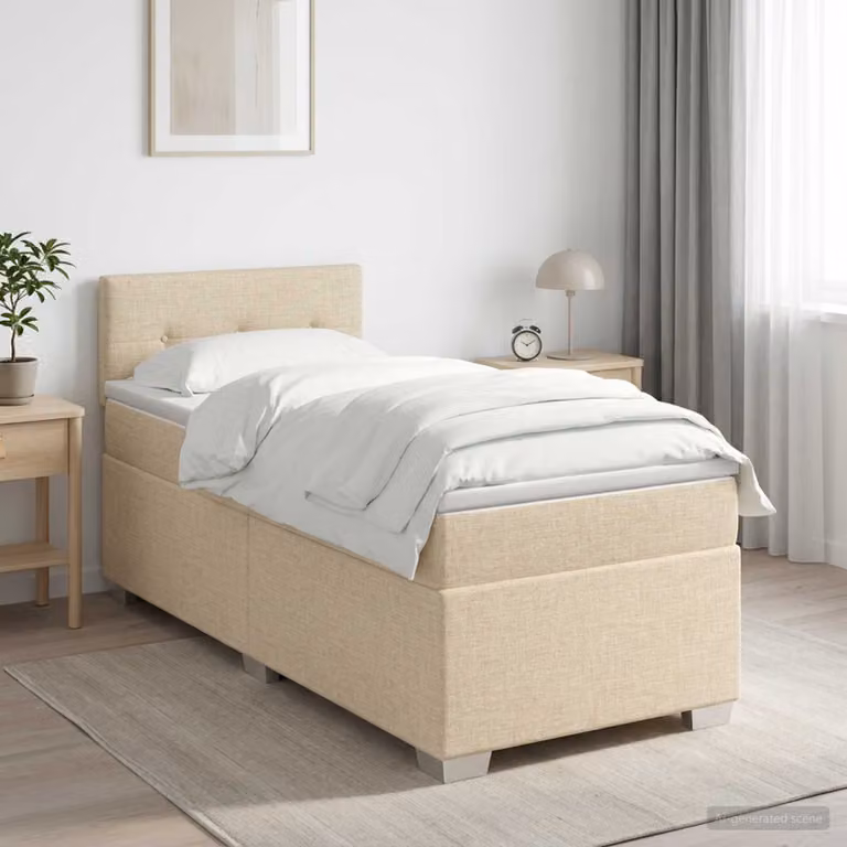 Letto box spring con materasso ibrido vidaXL in tessuto beige e bianco, L/P/H: 80 x 200 cm