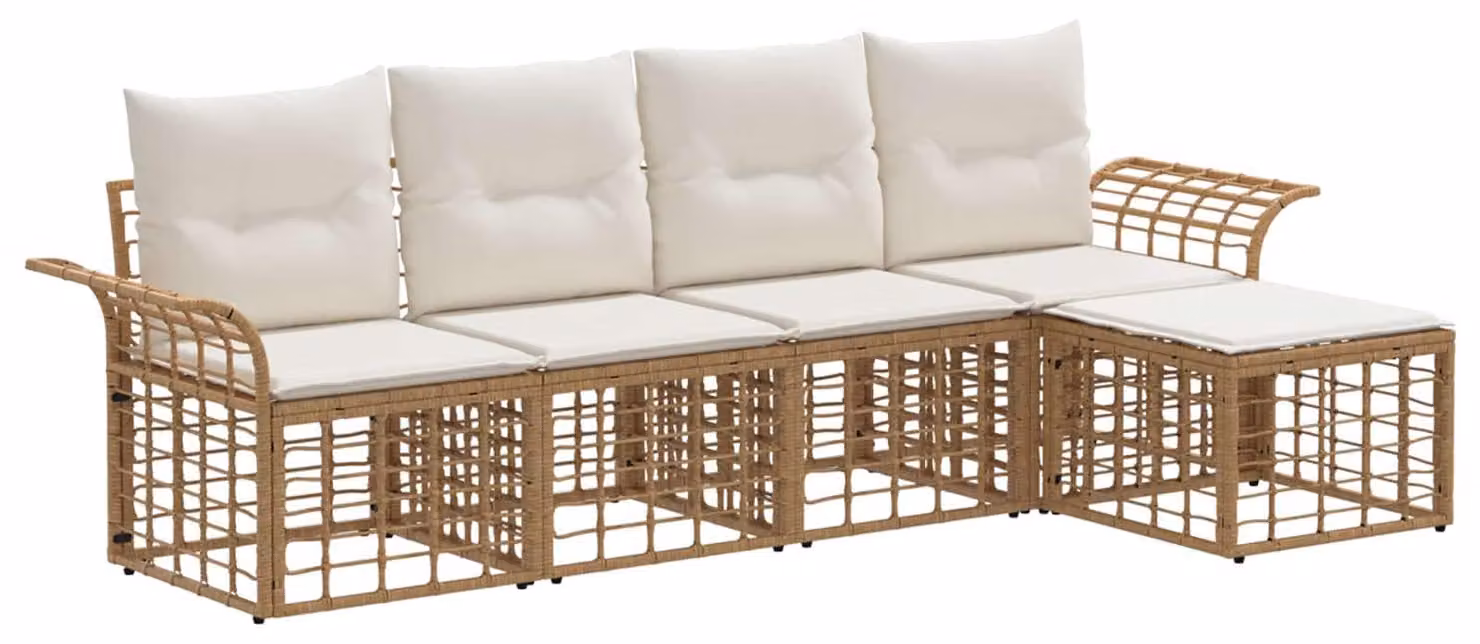Set di divani da esterno 5 pcs Naturale e Bianco Crema