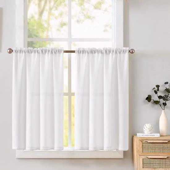 Set di tende da bistrot - Privacy e stile - Confezione da 2 - Bianco - Effetto lino - 90 x 60 cm